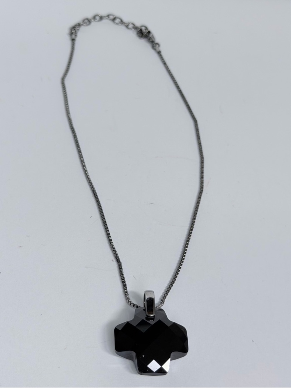 Swarovski Black Crystal Cross Pendant Necklace with Silver Chain